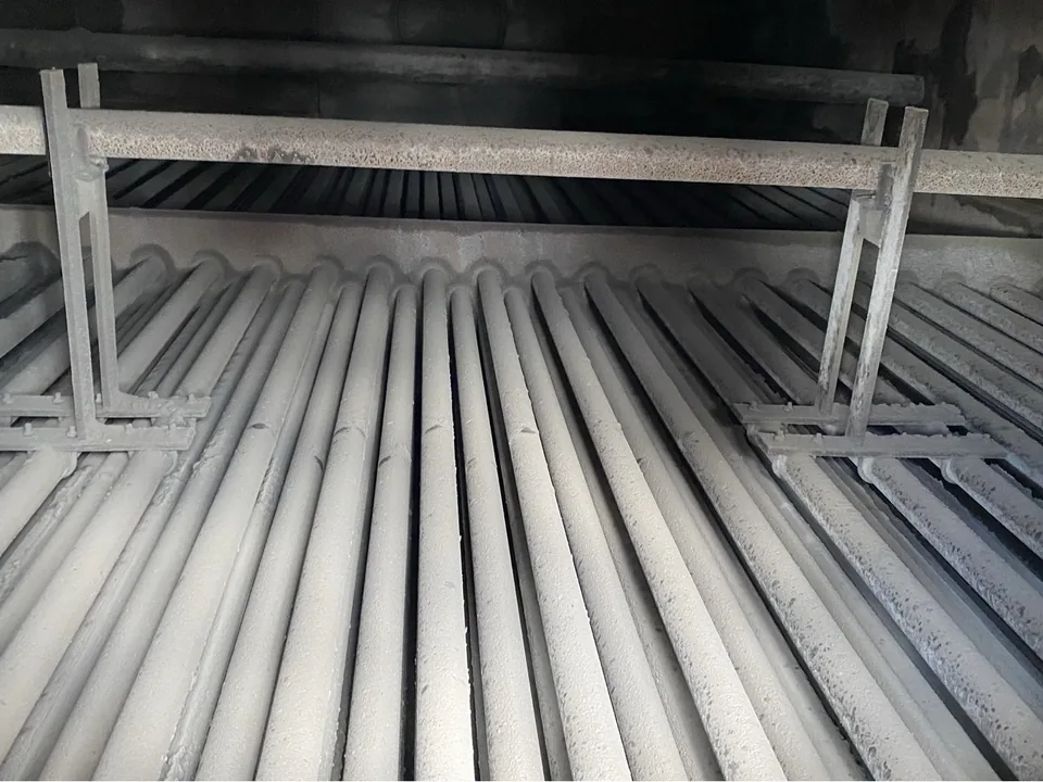 The same boiler tube bank with open tube lanes after Arrow Energy installed the soot blower