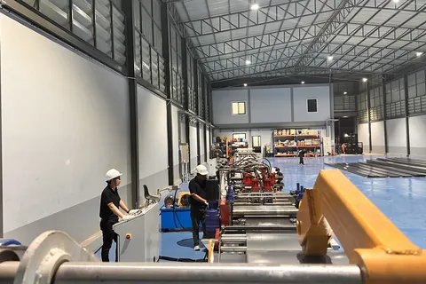 Collecting electrode roll-forming line at the Arrow Energy electrostatic precipitator fabrication shop in Samut Sakhon, Thailand